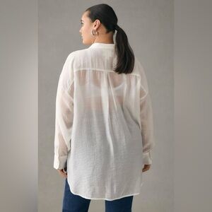 Le Cove|Vintage Sheer White Button-Up Blouse:Kimono style••Gold buttons, Size 1X